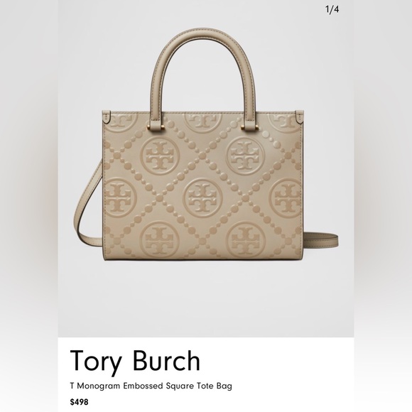 Tory Burch Handbags - Tory Burch Beige Embossed Leather Tote with Top Handles